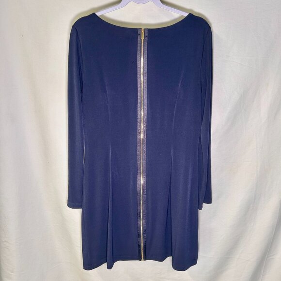 Vince Camuto long-sleeve navy blue shift dress with a jeweled neckline Size 12 - Picture 5 of 9